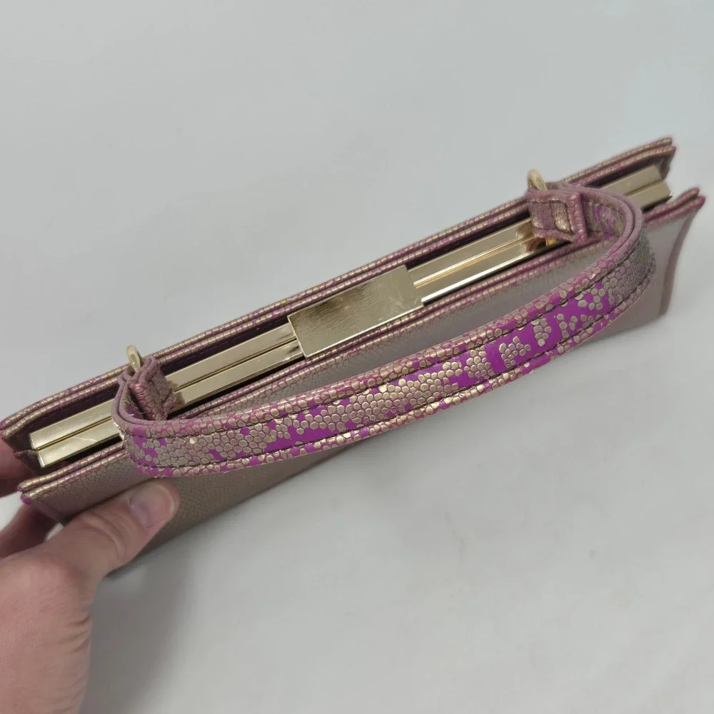 Carlos Santana Metallic Gold‎ Purple Snakeskin Embossed Frame Clutch Handbag